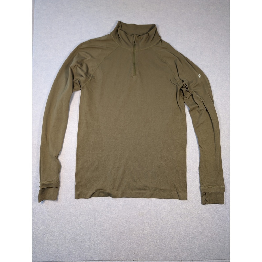 Fabletics Quarter Zip Pullover Mens Small Olive Green Thumbhole Active Excellent
